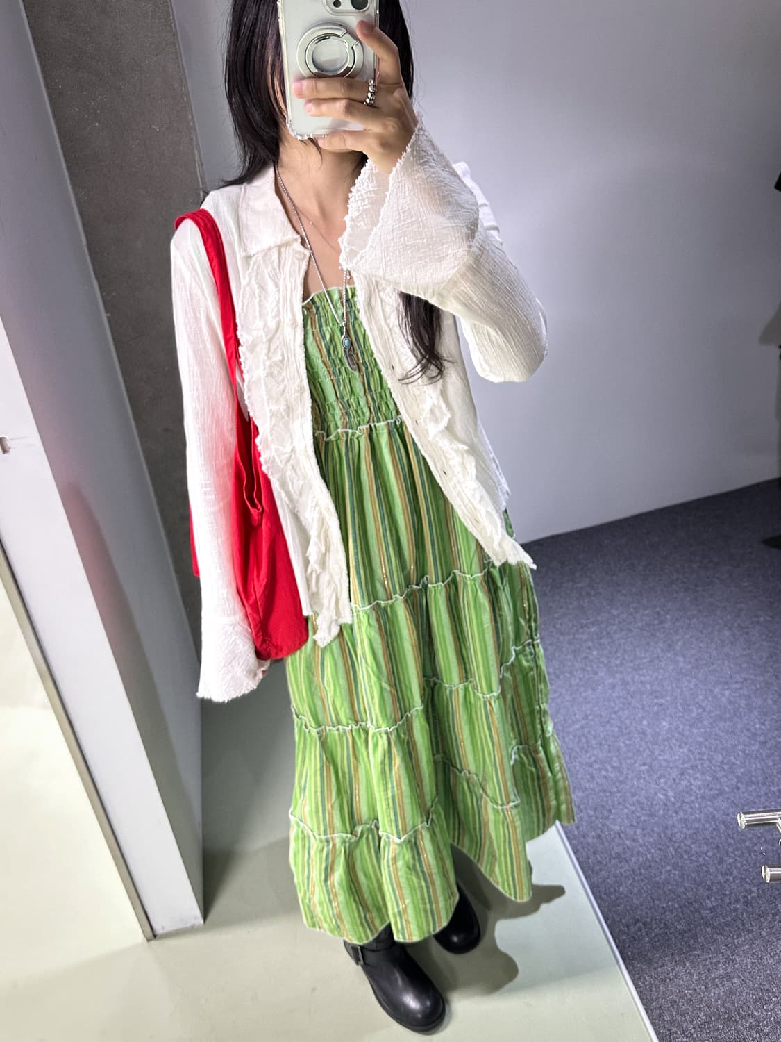 green color stripes strap dress 상품이미지4