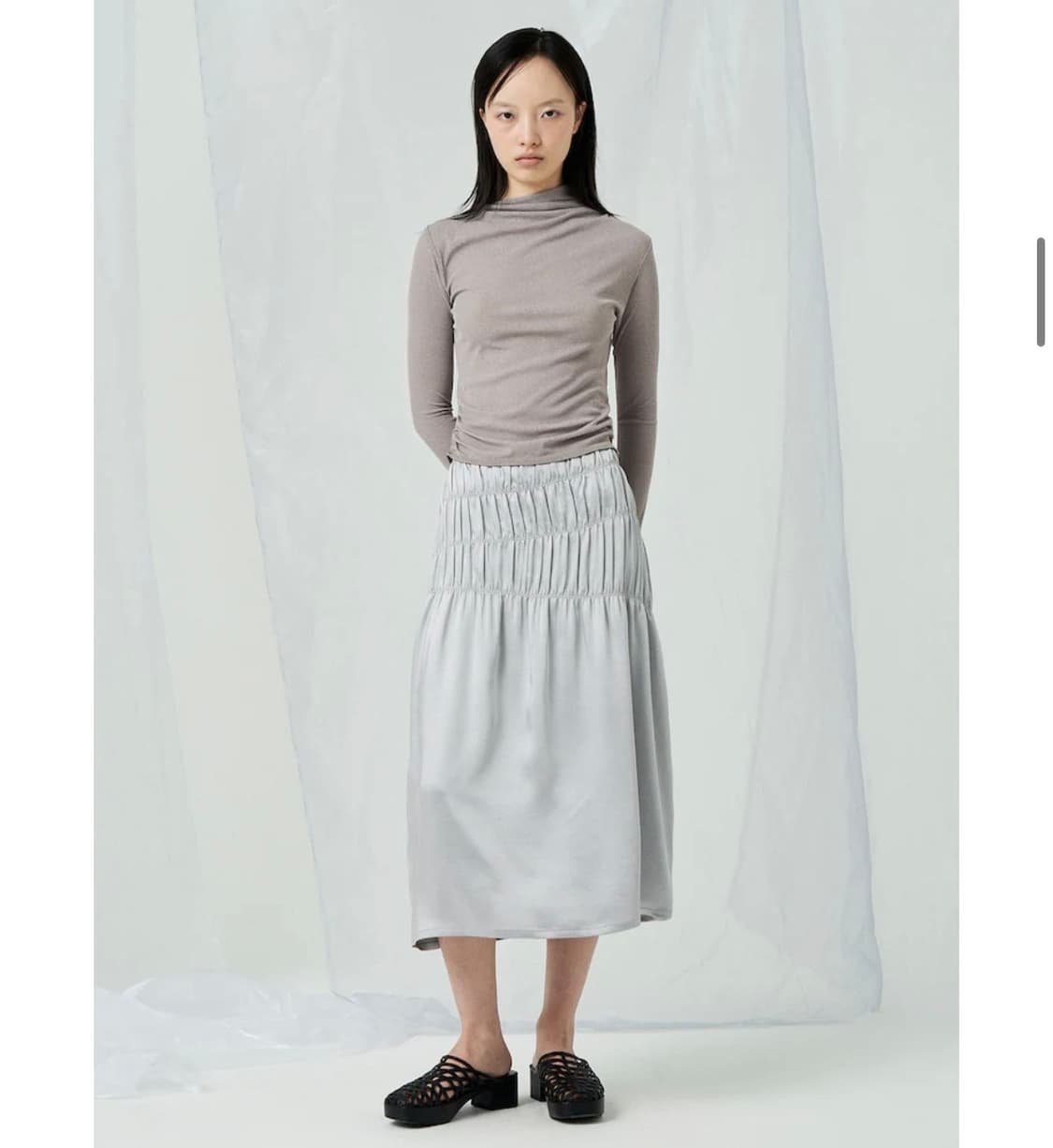 앙개 anggae 새틴 개더롱 스커트(블랙) 상품이미지2