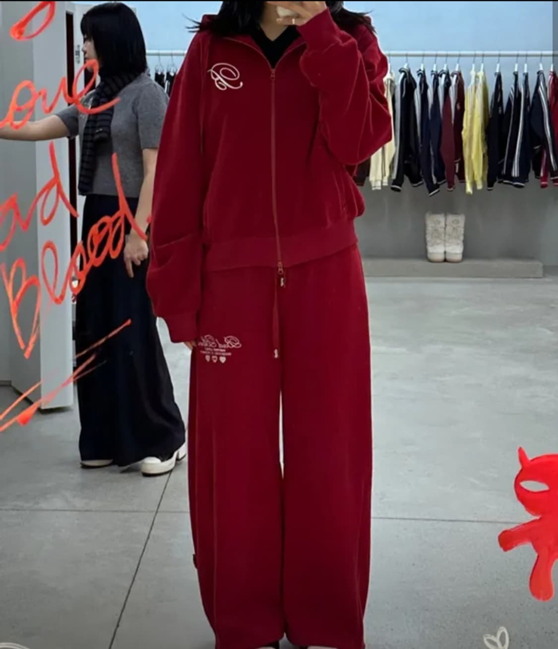 배드블러드 로고 트레이닝 팬츠 레드 상품이미지5