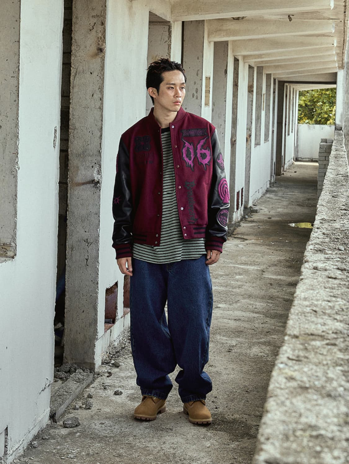 브라운브레스 BB 패치 와인 바시티 자켓 L 상품이미지3