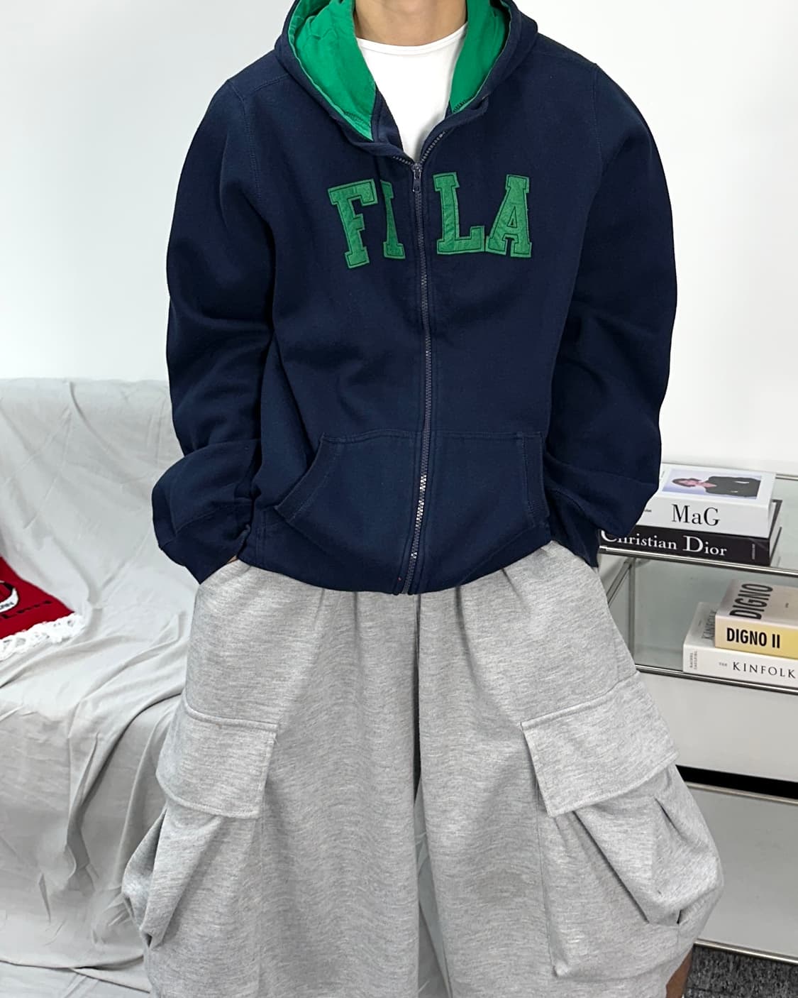 휠라 빅로고 네이비 후드집업 XL 상품이미지1