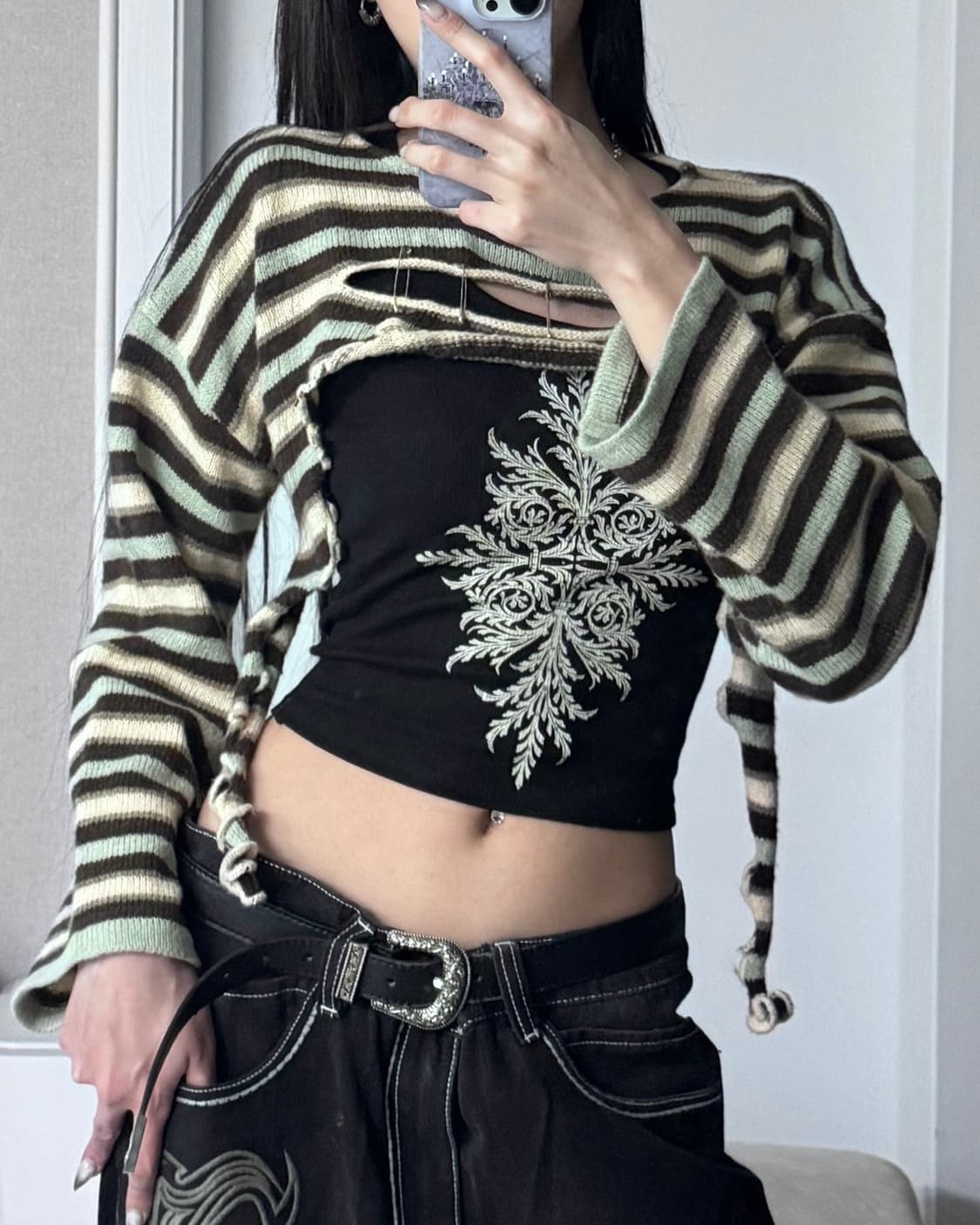 ༒ Stripe hole bolero 상품이미지3