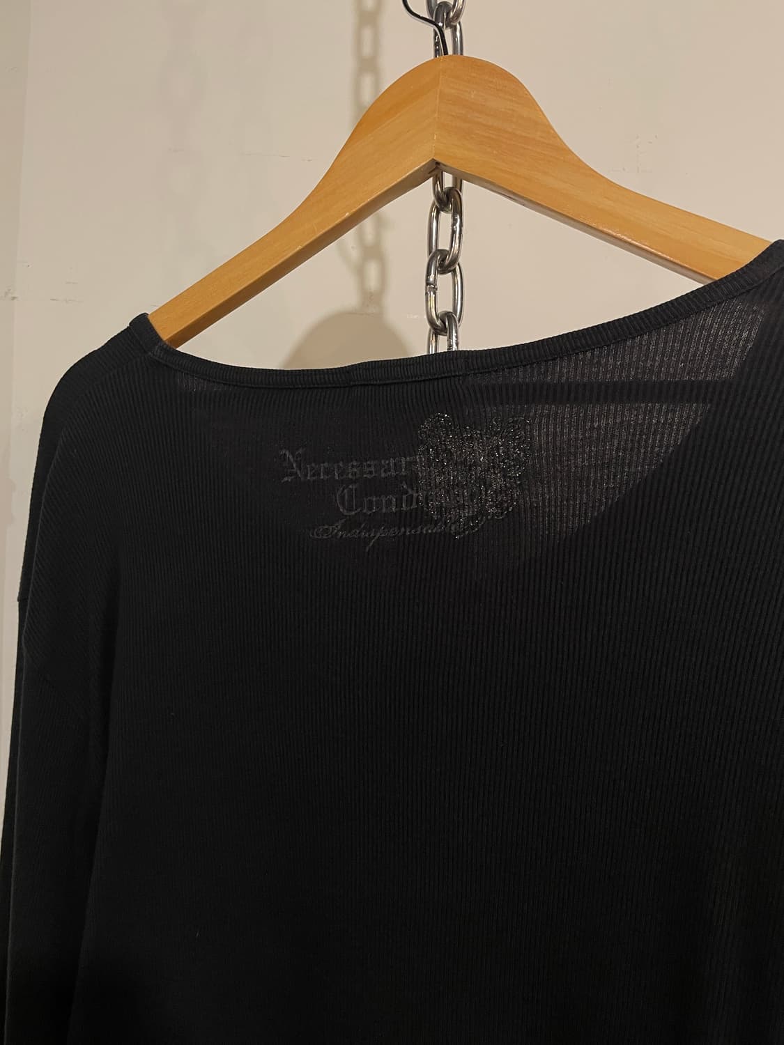 실버 글리터 프린팅 블랙 골지 롱슬리브 y2k 펑크 상품이미지4