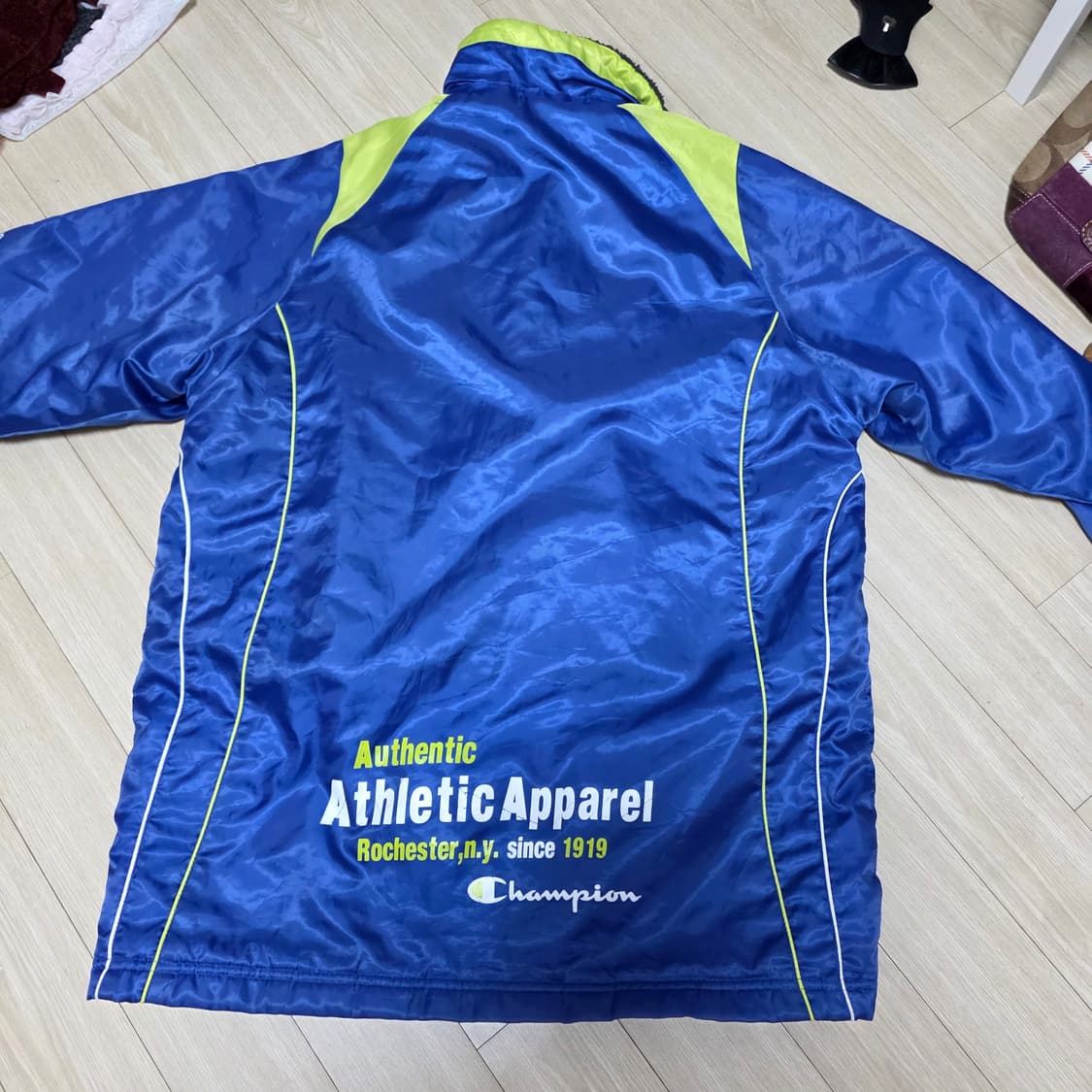 일본빈티지 챔피온)올드스쿨 블루 배생 양털 y2k 퀼팅 바람막이 상품이미지3
