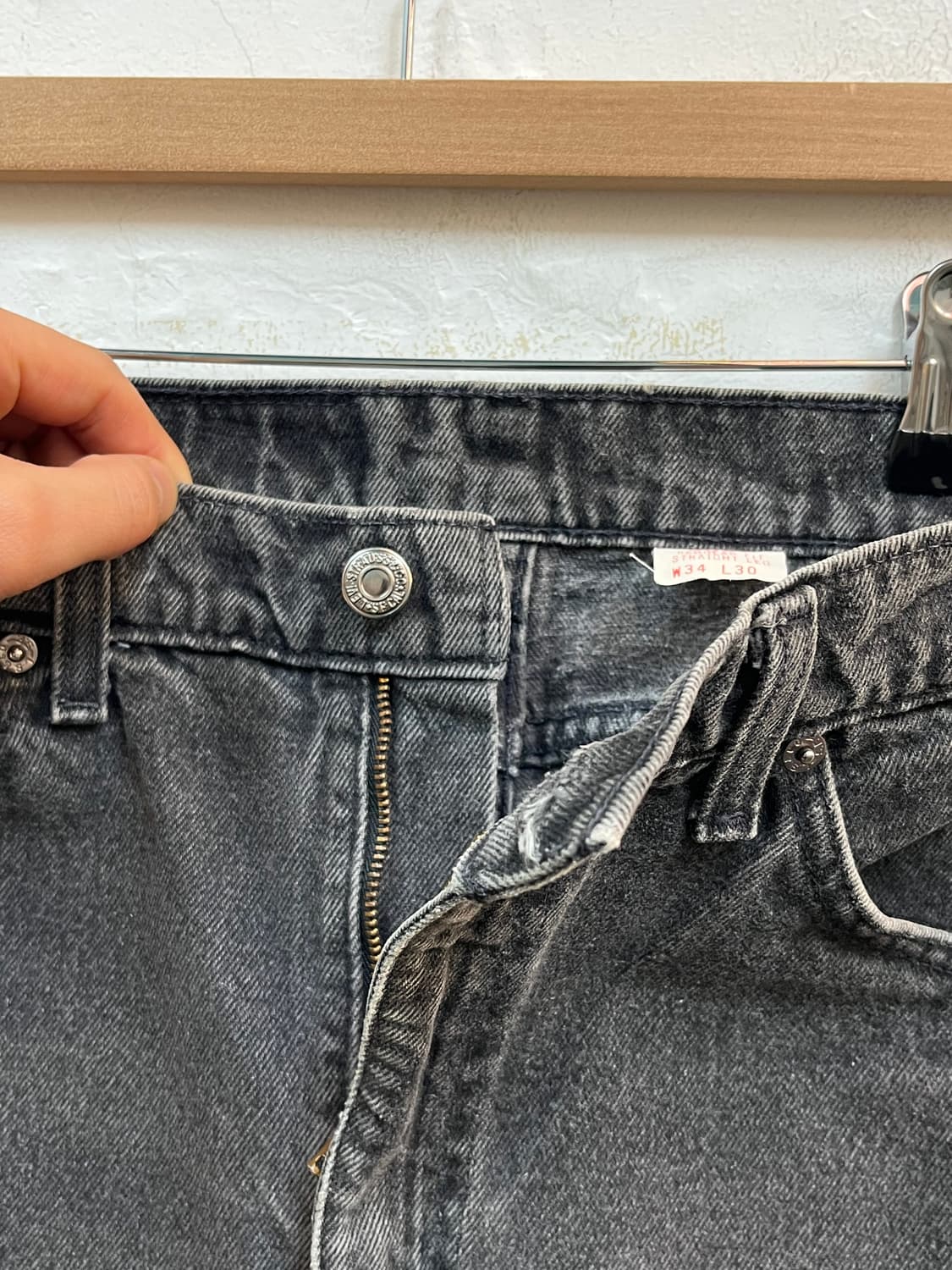 Levis 505 오렌지탭 레귤러 스트레이트 블랙 데님 진 34x30 상품이미지5