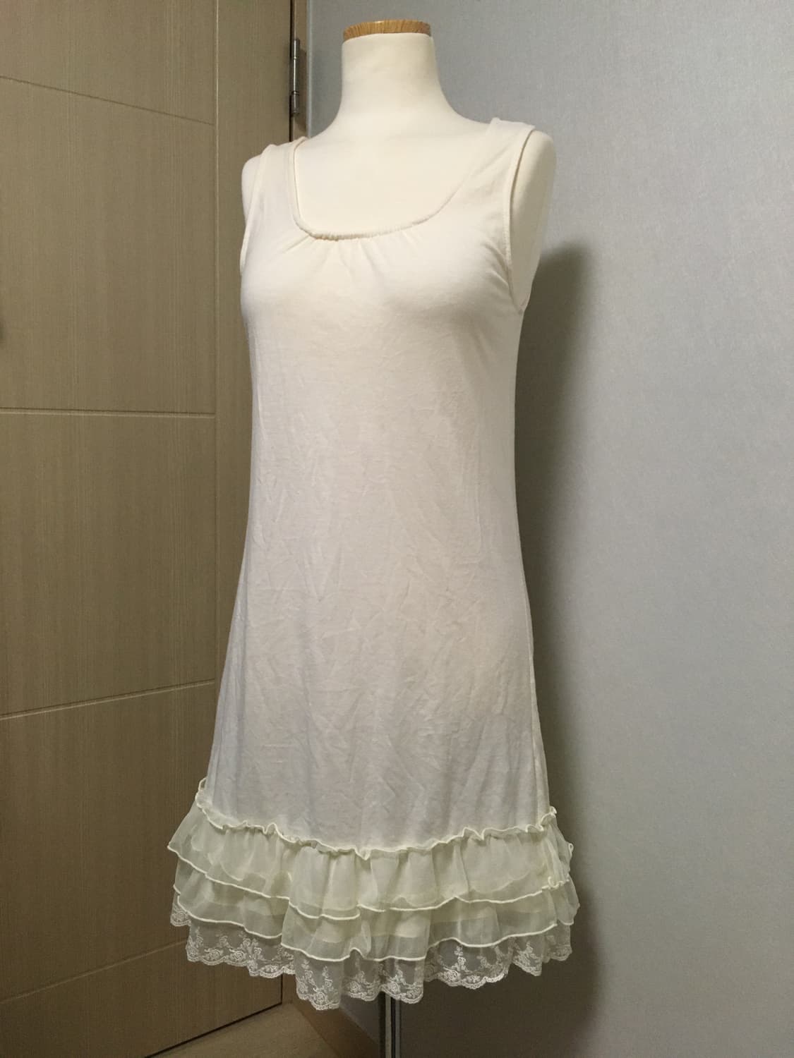 일본빈티지 레이어드 프릴 슬리브리스 롱원피스 레이스 상품이미지3