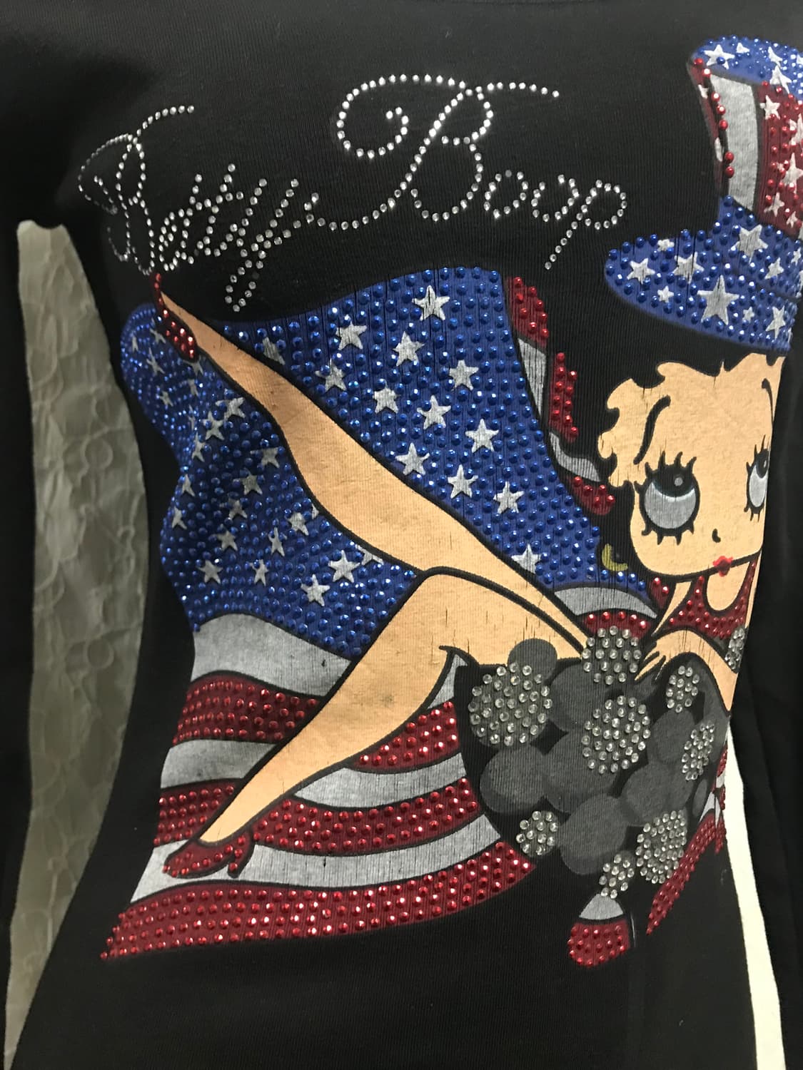 빈티지 갸루 펑크 베티붑 큐빅 딥 유넥 롱슬리브 탑 상품이미지5