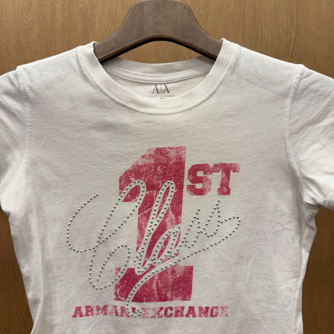아르마니 익스체인지 로고 프린트 스터드 장식 반팔 티셔츠 그래픽 화이트 상품이미지4