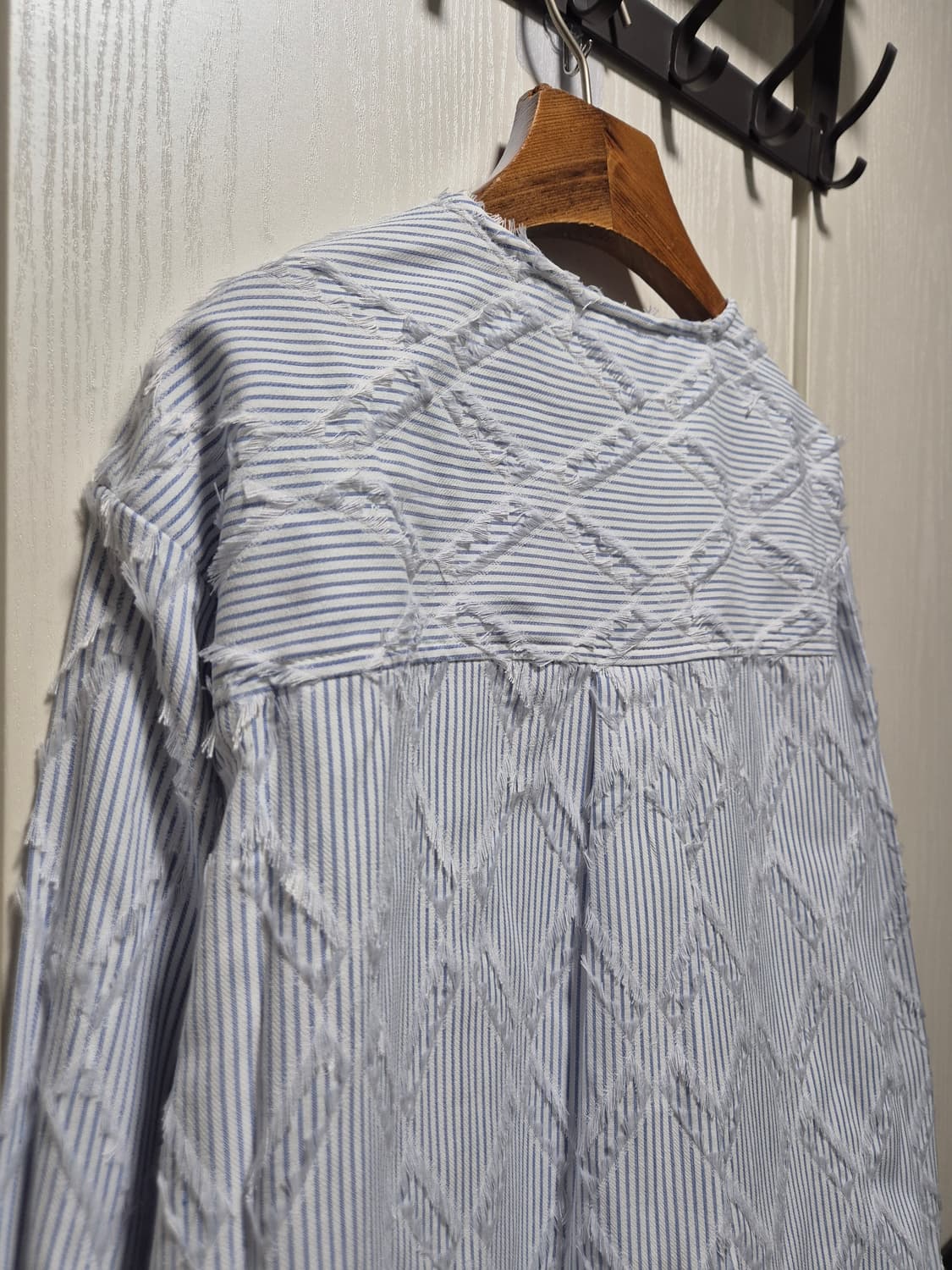 빈티지 봄여름 하늘색 스트라이프 프린지 숏 자켓 상품이미지9