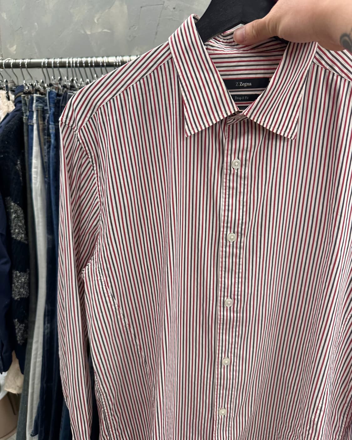Z ZEGNA red navy pinstripe shirt 상품이미지5
