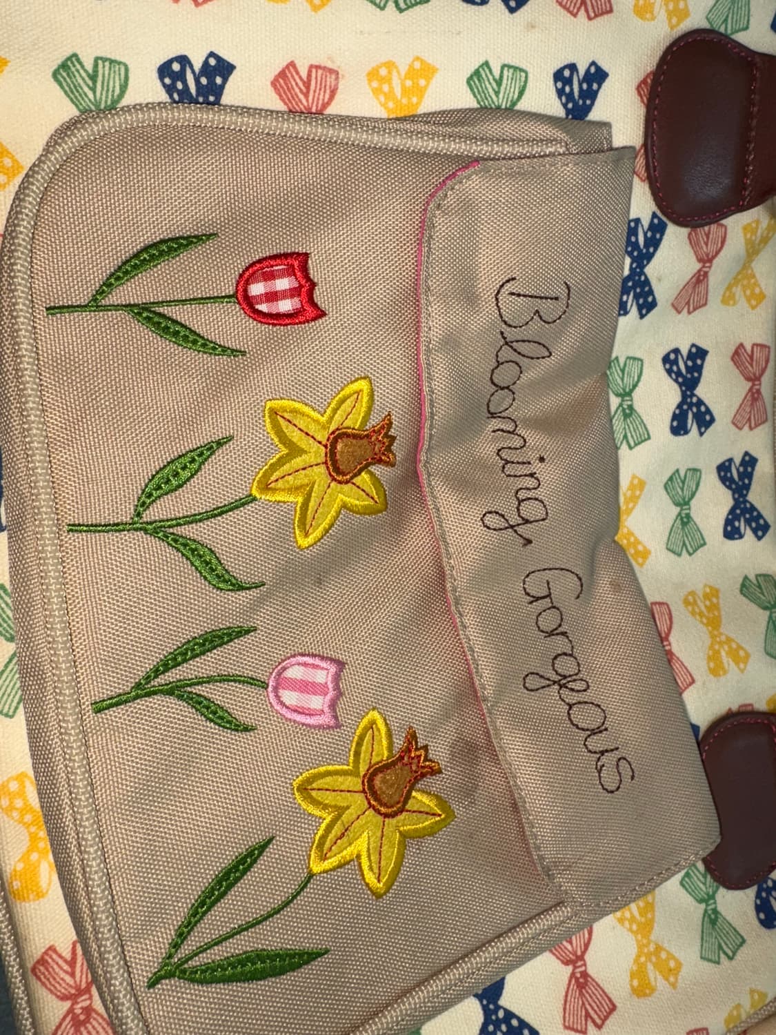 핑크 라이닝 리본 패턴 토트&크로스백  상품이미지3