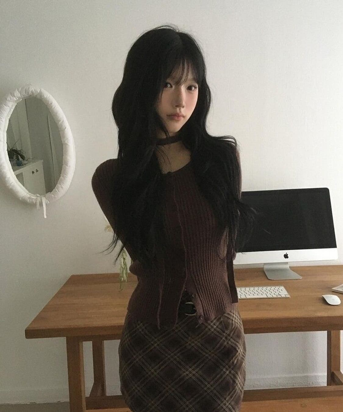 [새상품] 골지 슬림핏 니트 가디건 브라운 상품이미지1