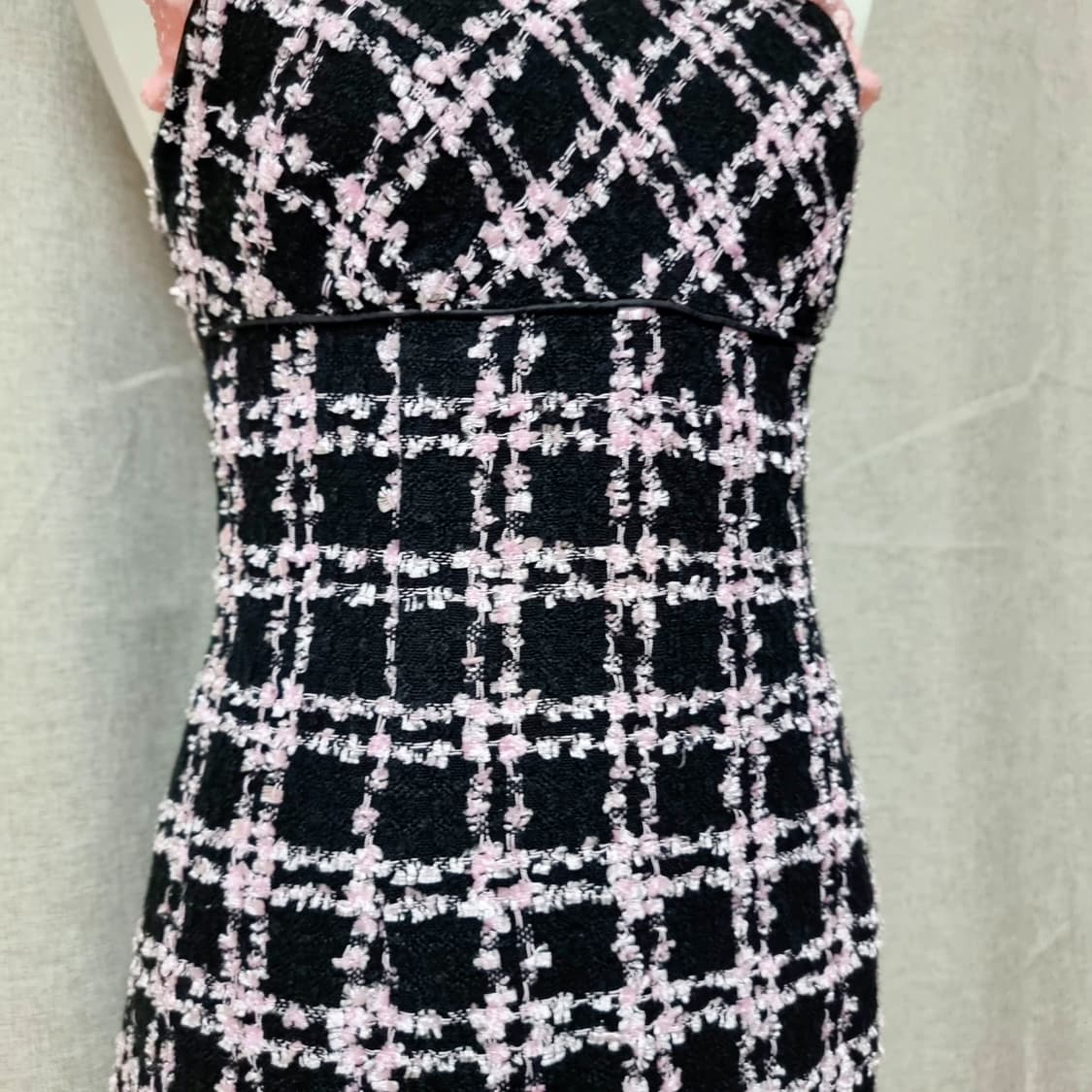 일본브랜드 트위드 슬리브리스 블랙핑크 원피스 오네갸루 (55) 새상품 상품이미지3