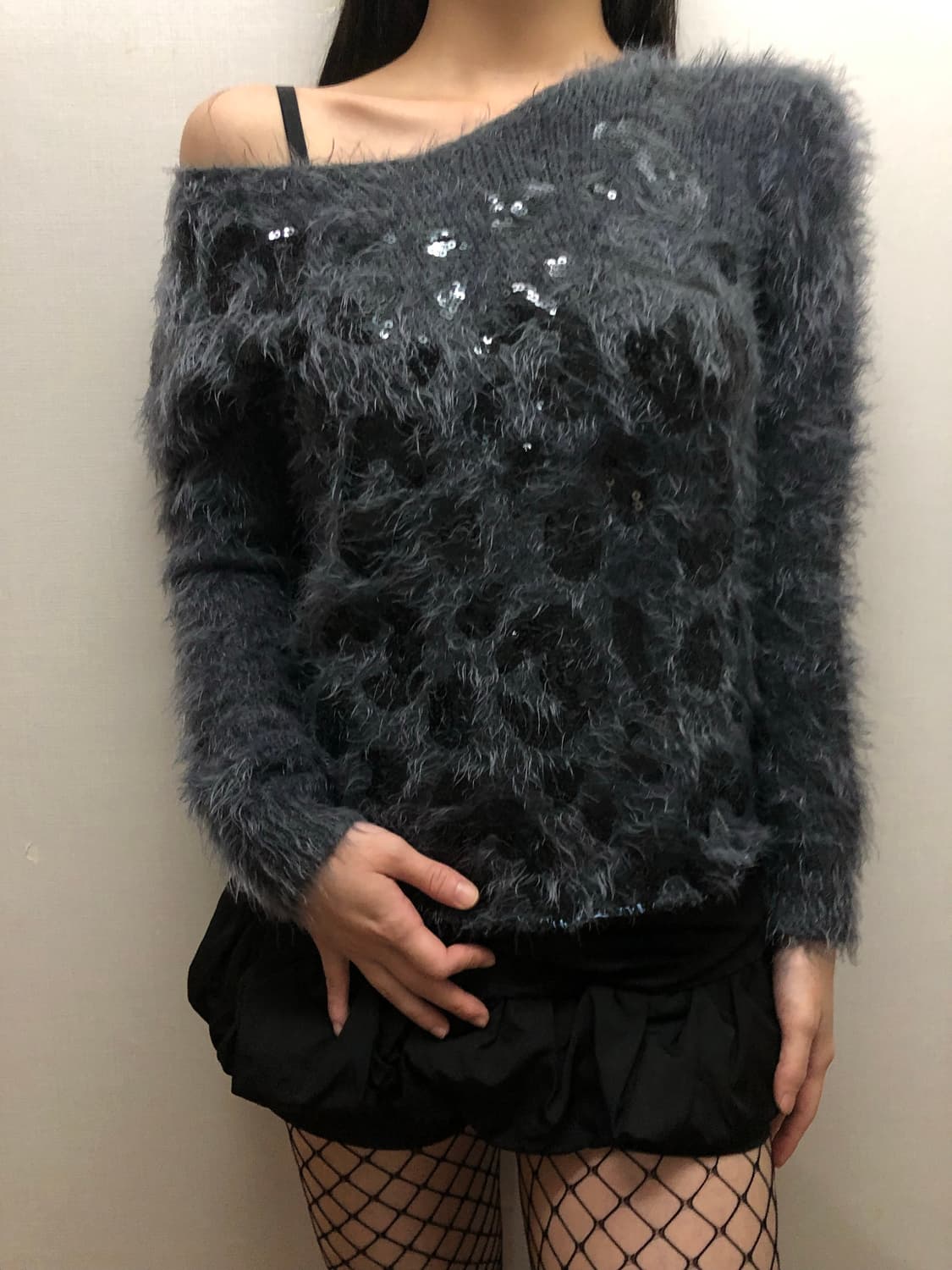 빈티지 챠콜 래오파드 앙고라 니트 상품이미지1