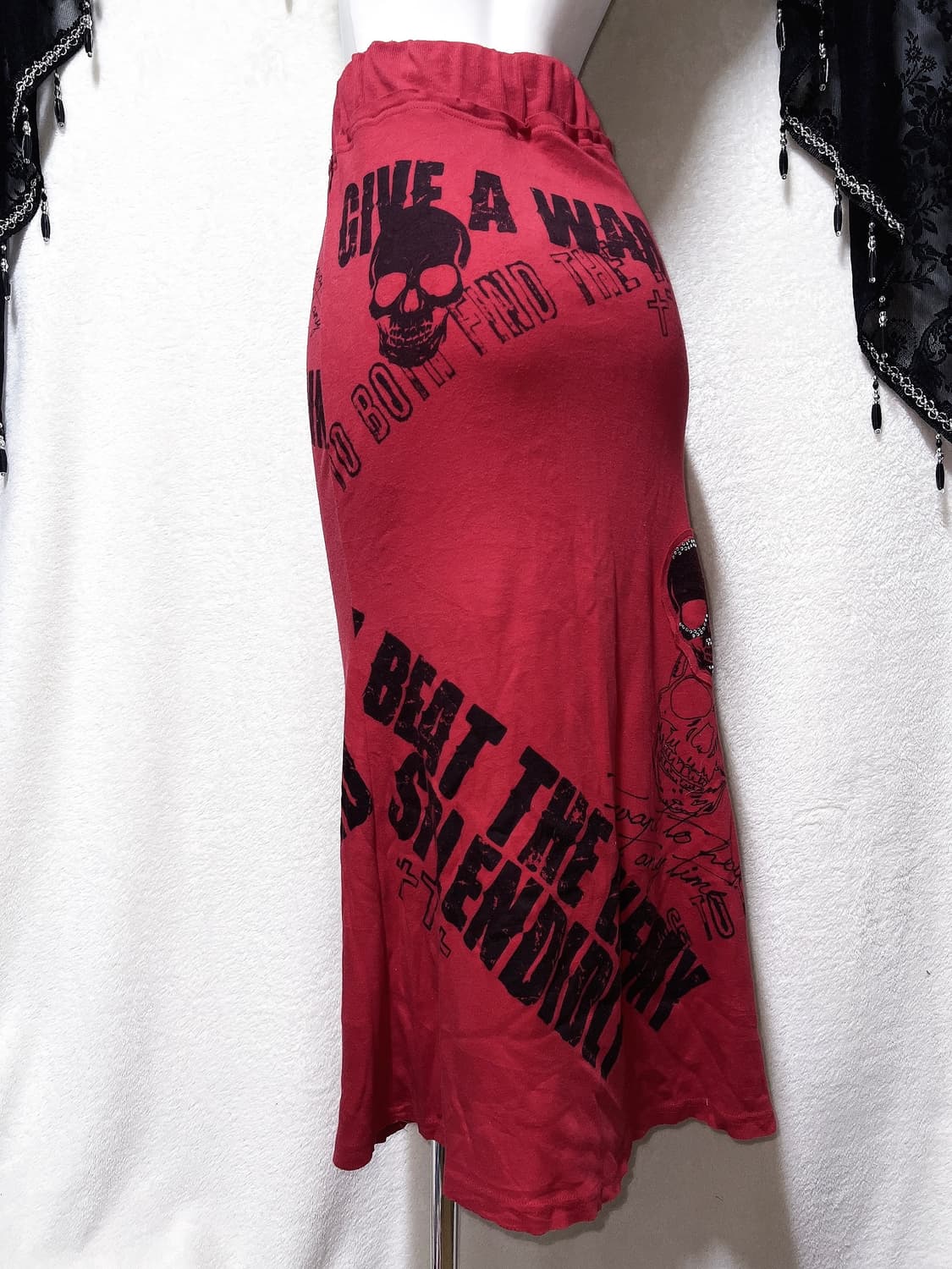 고스트오브할렘 y2k 와투케 고스펑크 스컬 프린팅 지퍼 맥시 롱스커트 상품이미지5