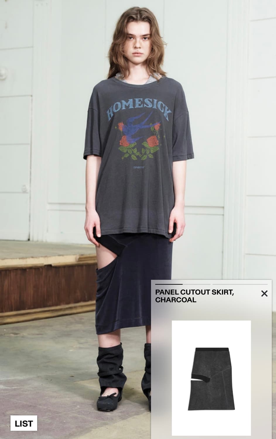 오픈와이와이 PANEL CUTOUT SKIRT, CHARCOAL 상품이미지2