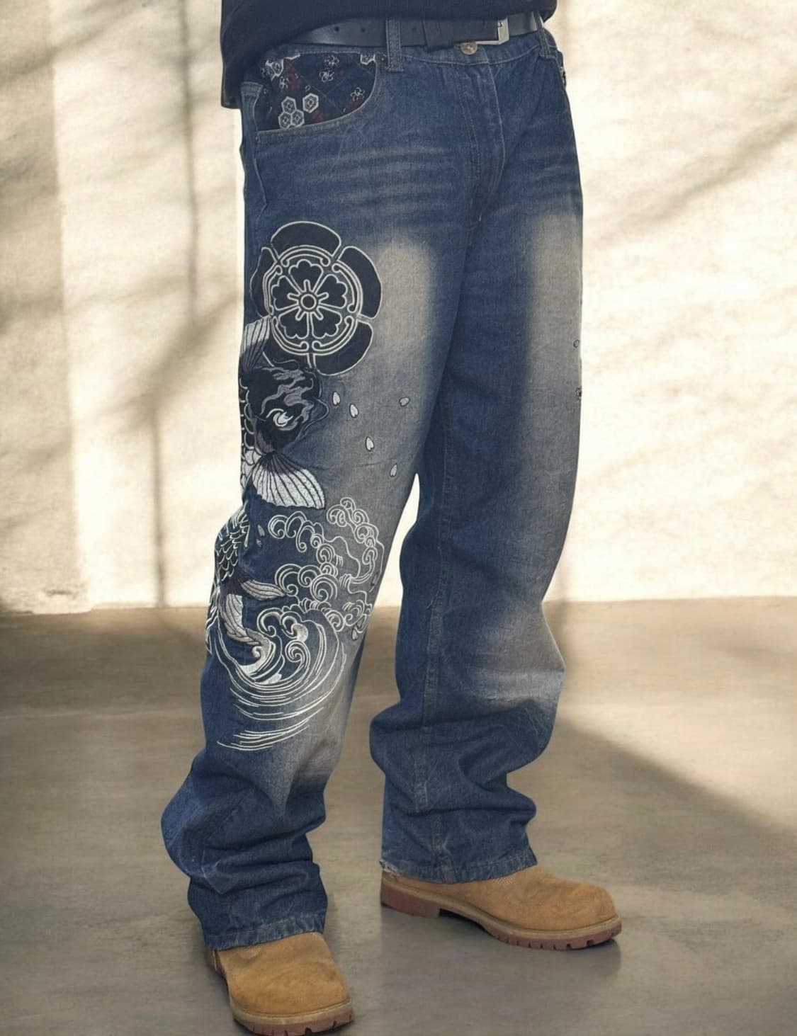 불구대천 포츈 잉어자수 데님팬츠 상품이미지1