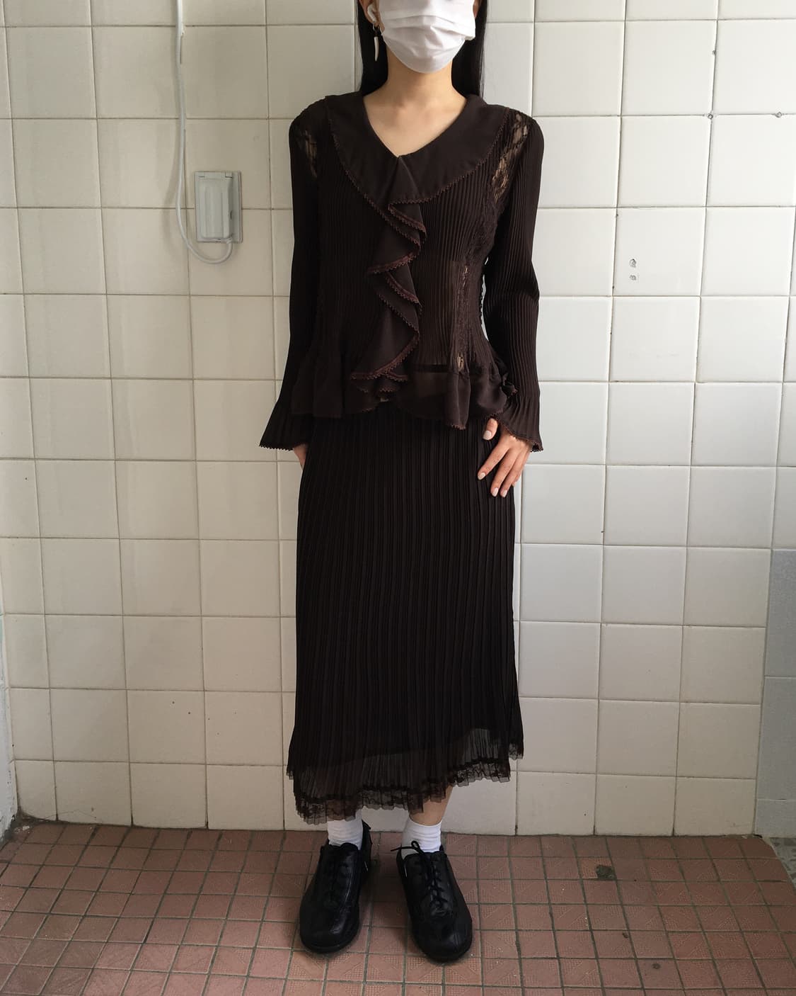 Lace trimming pleats caridgan 상품이미지8