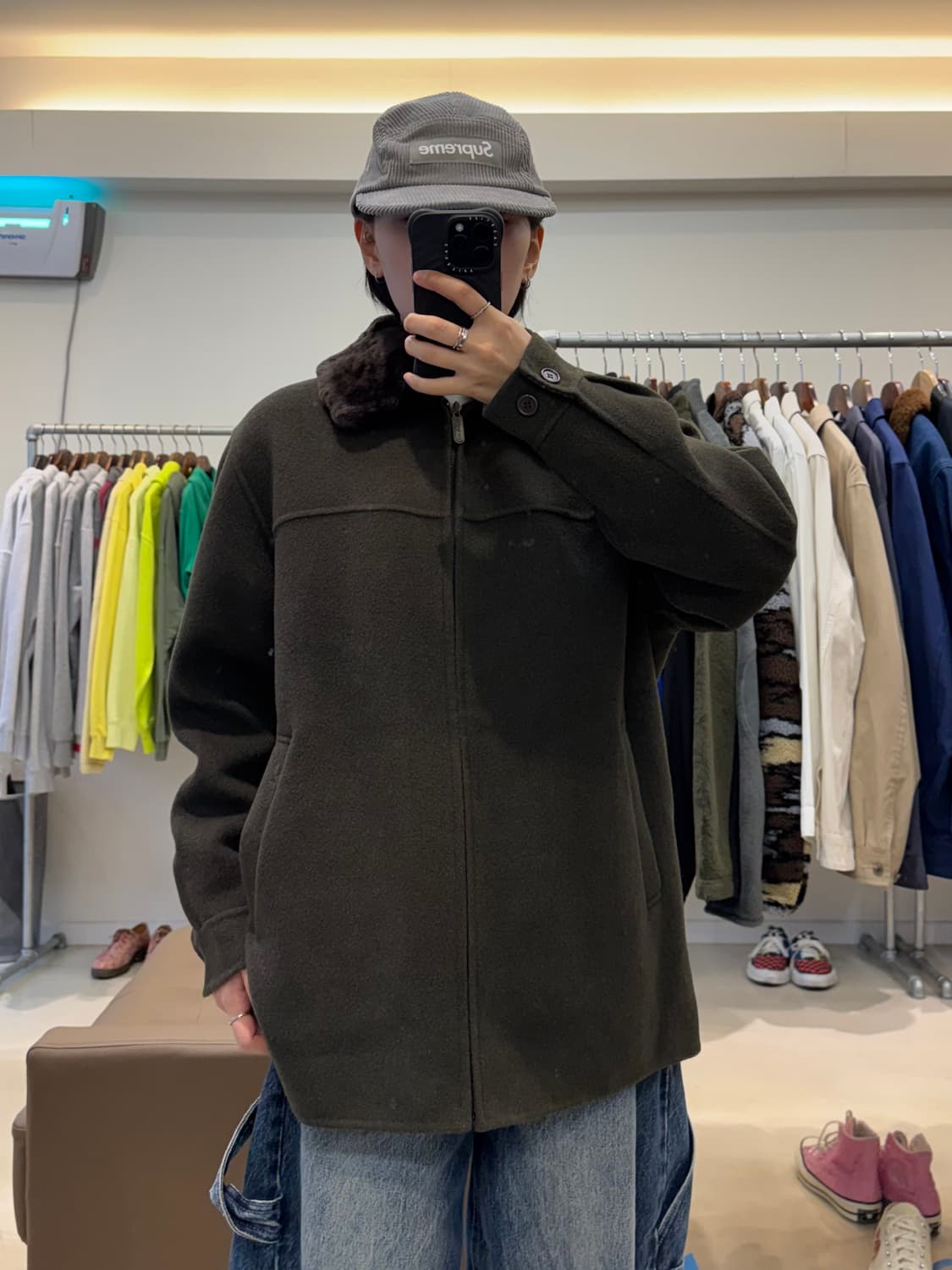 입생로랑 자수 로고 퍼 카라 모직 블루종 자켓 상품이미지5