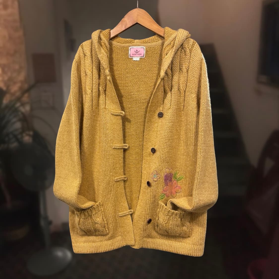 빈티지 모리걸 울혼방 머스타드 후드 니트 코트 가디건 상품이미지5