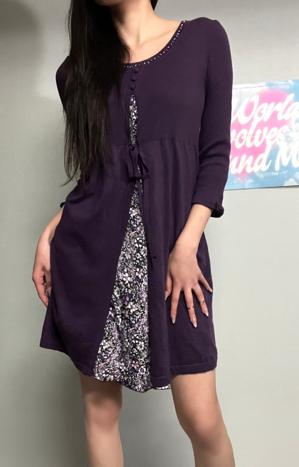 모리 하구미 에스닉 리본 쥬얼리 플로럴 퍼플 원피스 상품이미지4