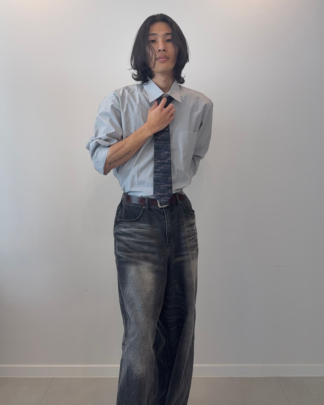 빈티지 스트라이프 드레스 셔츠 & 페이즐리 넥타이 세트 상품이미지1