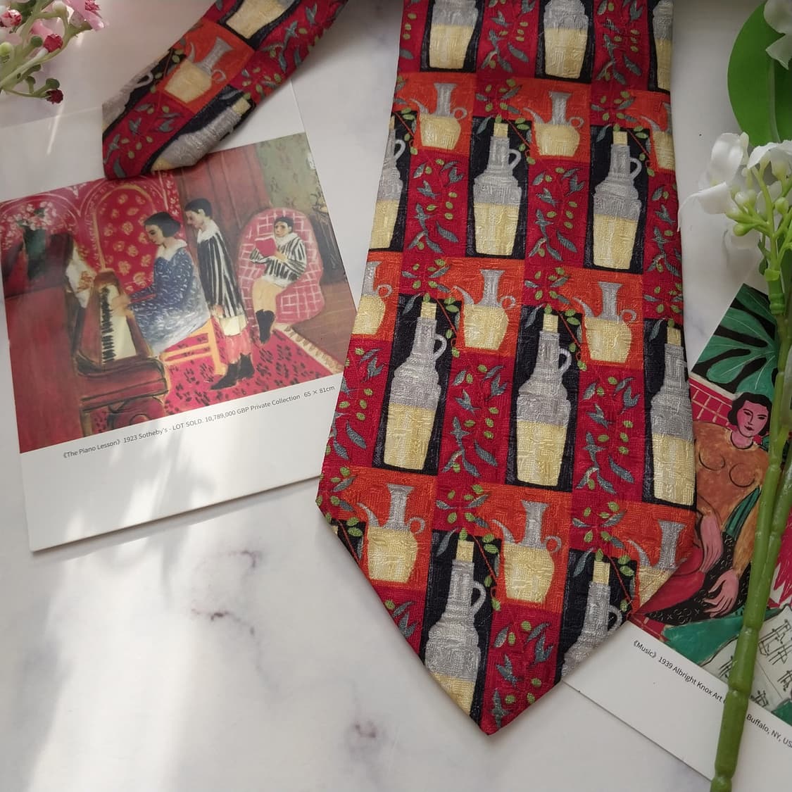 제냐 실크 레드 그래픽 모티브 넥타이 9.9cm A+등급 K1659 상품이미지5