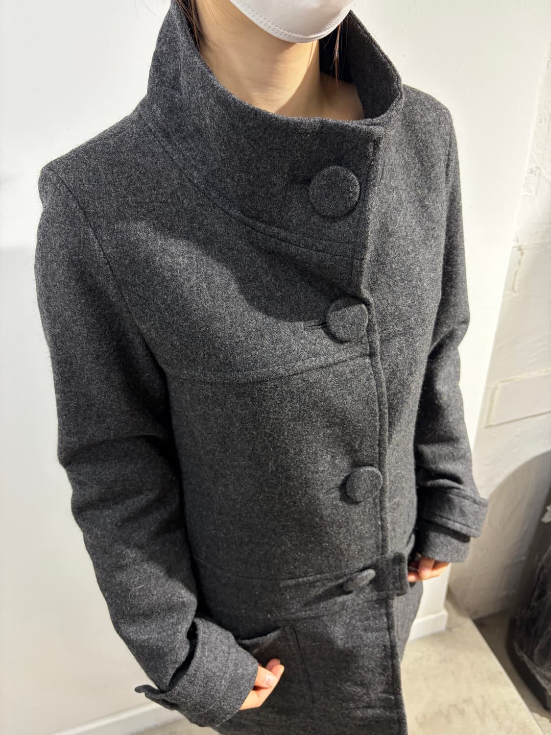 일본 빈티지 Dearest 모리걸 왕버튼 차콜 미디코트 상품이미지3