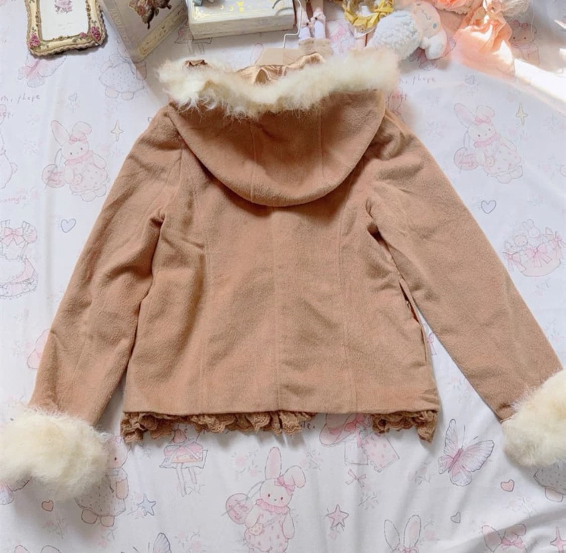 리즈리사 고전 핀터깔 대장 후드 퍼 떡볶이코트 숏코트 자켓 라떼갸루 상품이미지4