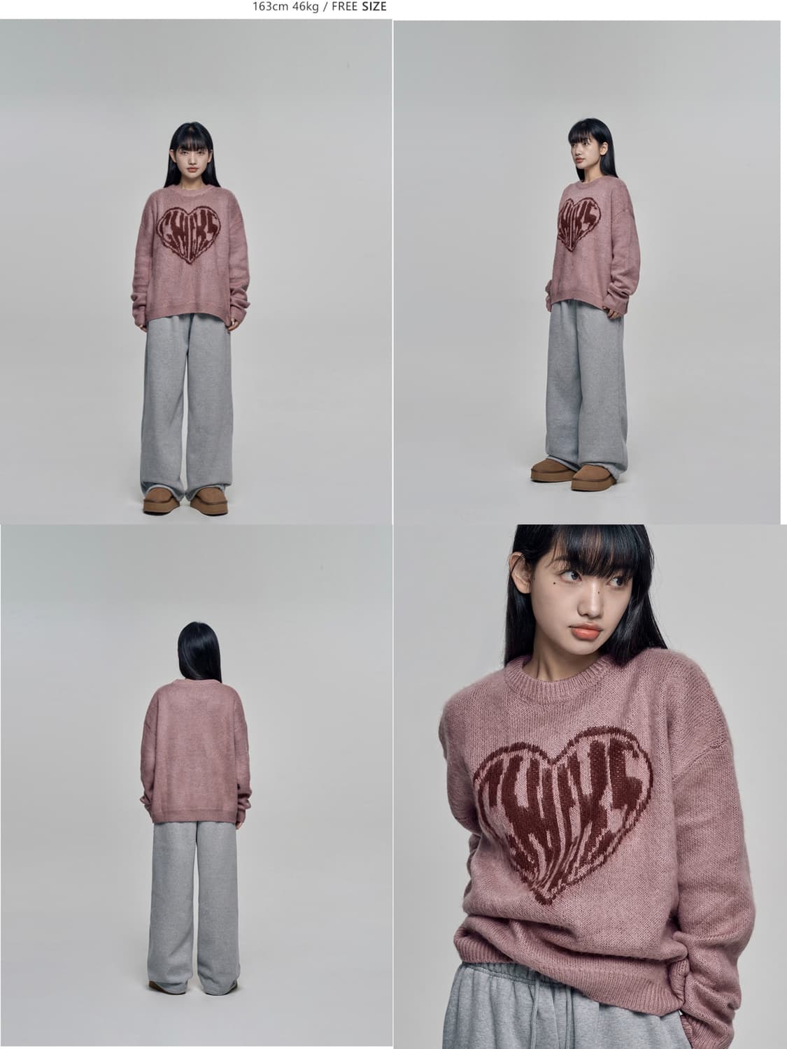 칙스(chicks) 하트칙스 오버핏 라운드 니트 핑크 상품이미지2