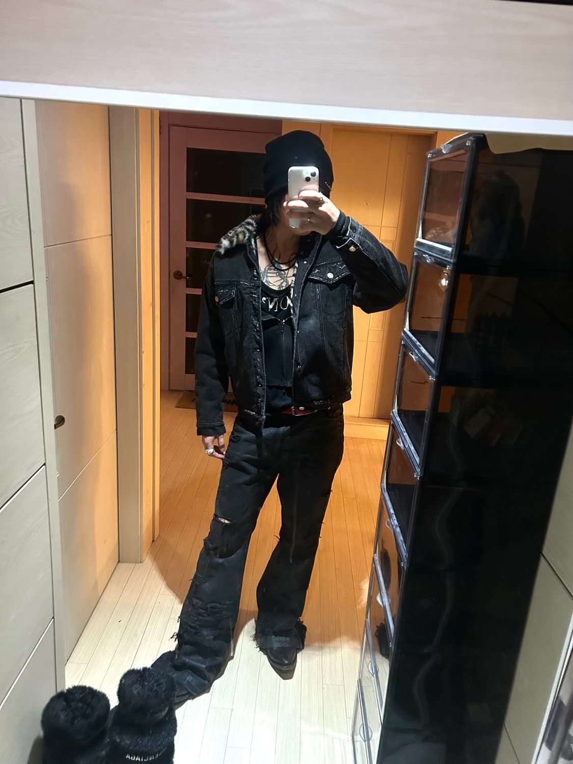 Leopard Fur Detail Denim Trucker jacket 상품이미지7