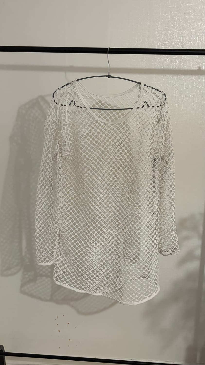 화이트 메시 롱슬리브 그물 시스루 탑 상품이미지1