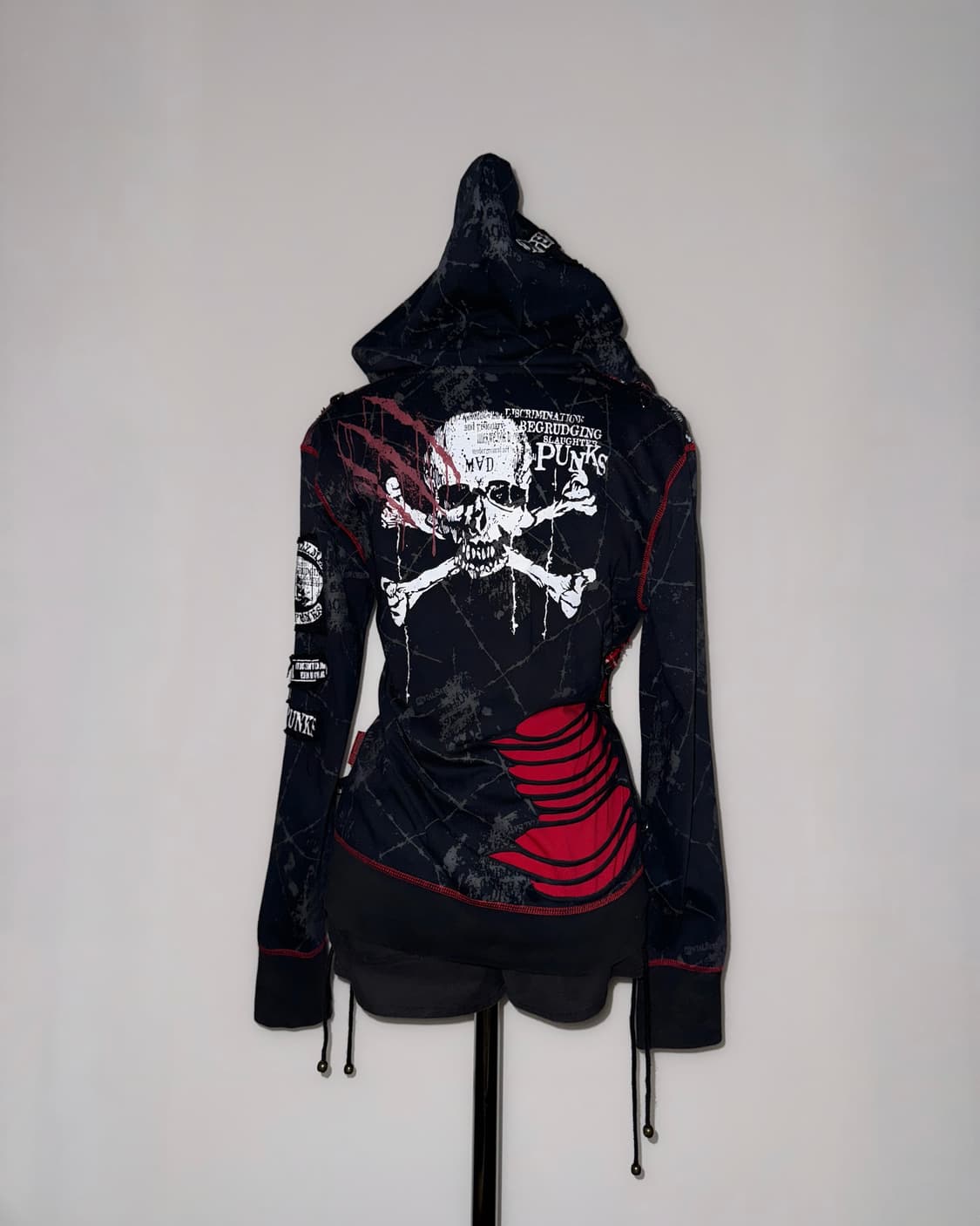 매드펑크 레드블랙 펑크 해골 후드집업 상품이미지4