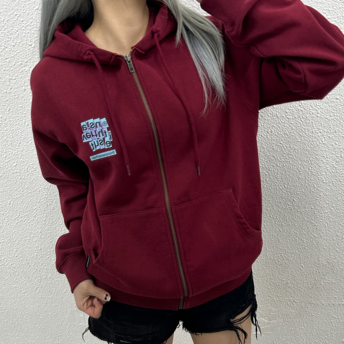 디스이즈네버댓 패치로고 버건디 후드집업 S 상품이미지1