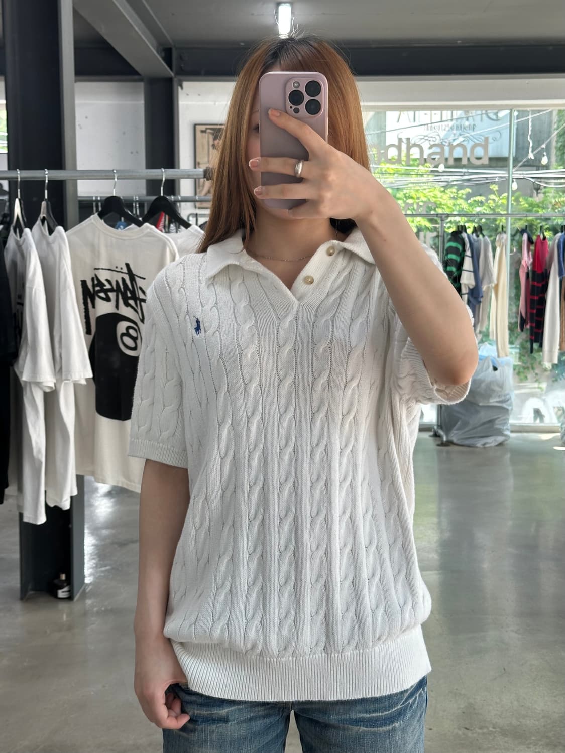 폴로랄프로렌 큐알텍 케이블 꽈배기 넥버튼 반팔니트 상품이미지1