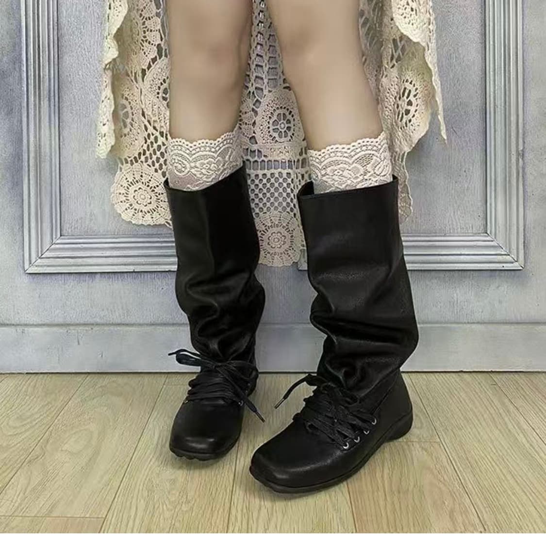 새것 페이퍼먼츠 에코레더 셔링핏 루즈핏 롱부츠230 다크브라운 착화감굿 상품이미지5