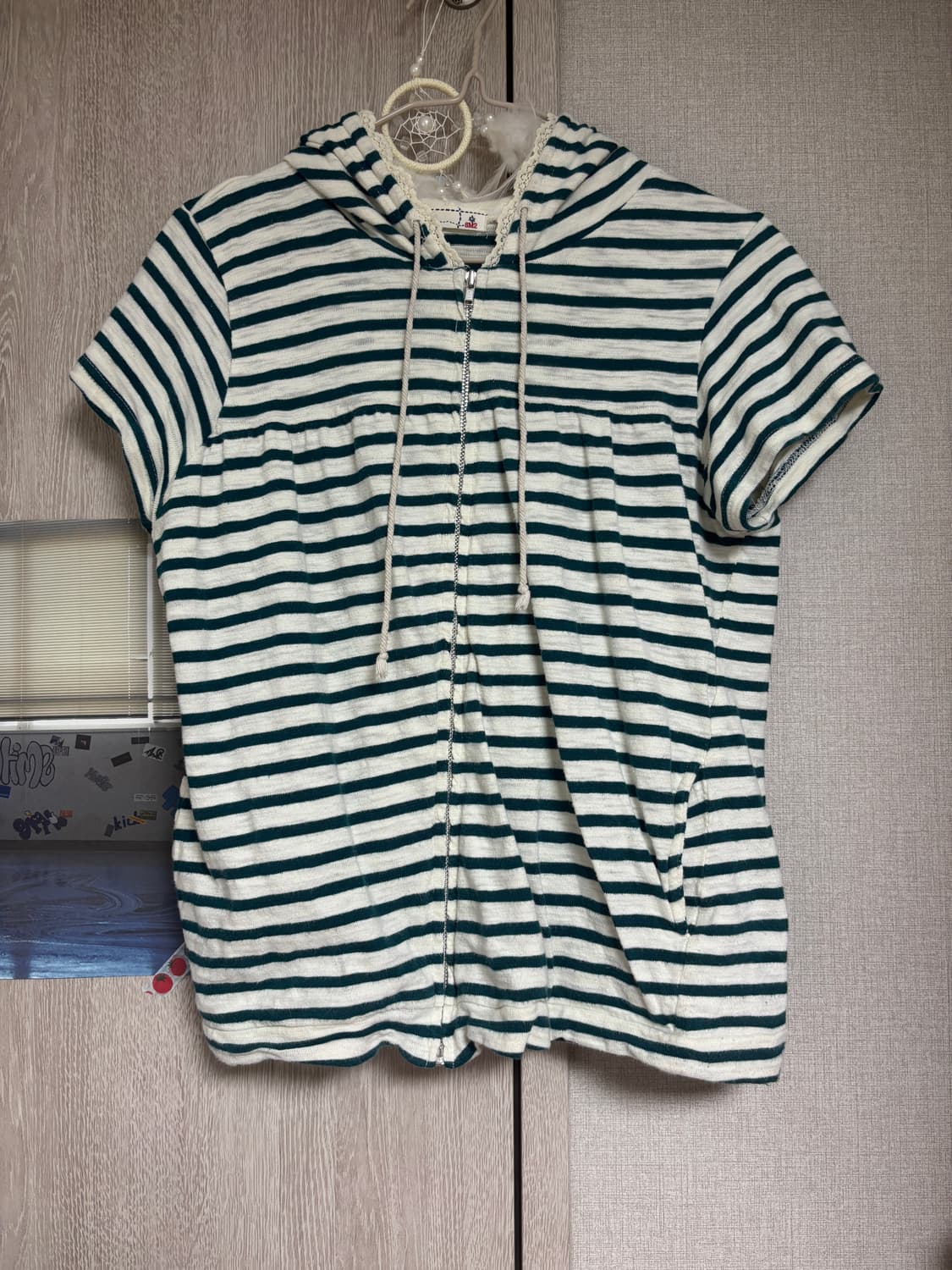 카메 빈티지 대대장 SM2 그린 스트라이프 모리 반소매 후드집업 상품이미지1