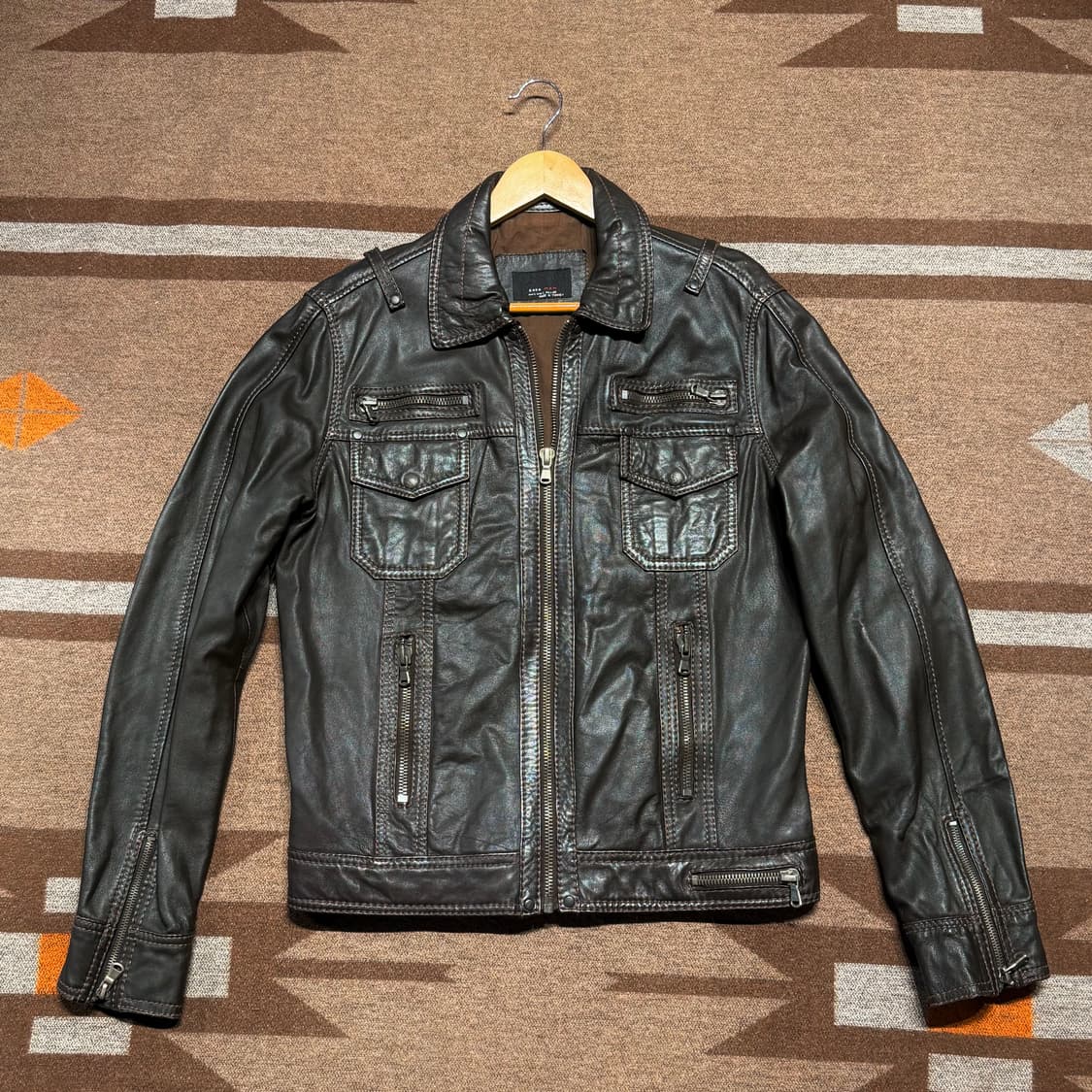 Zara 자라 램스킨 트러커 자켓 L 양가죽 브라운 상품이미지1