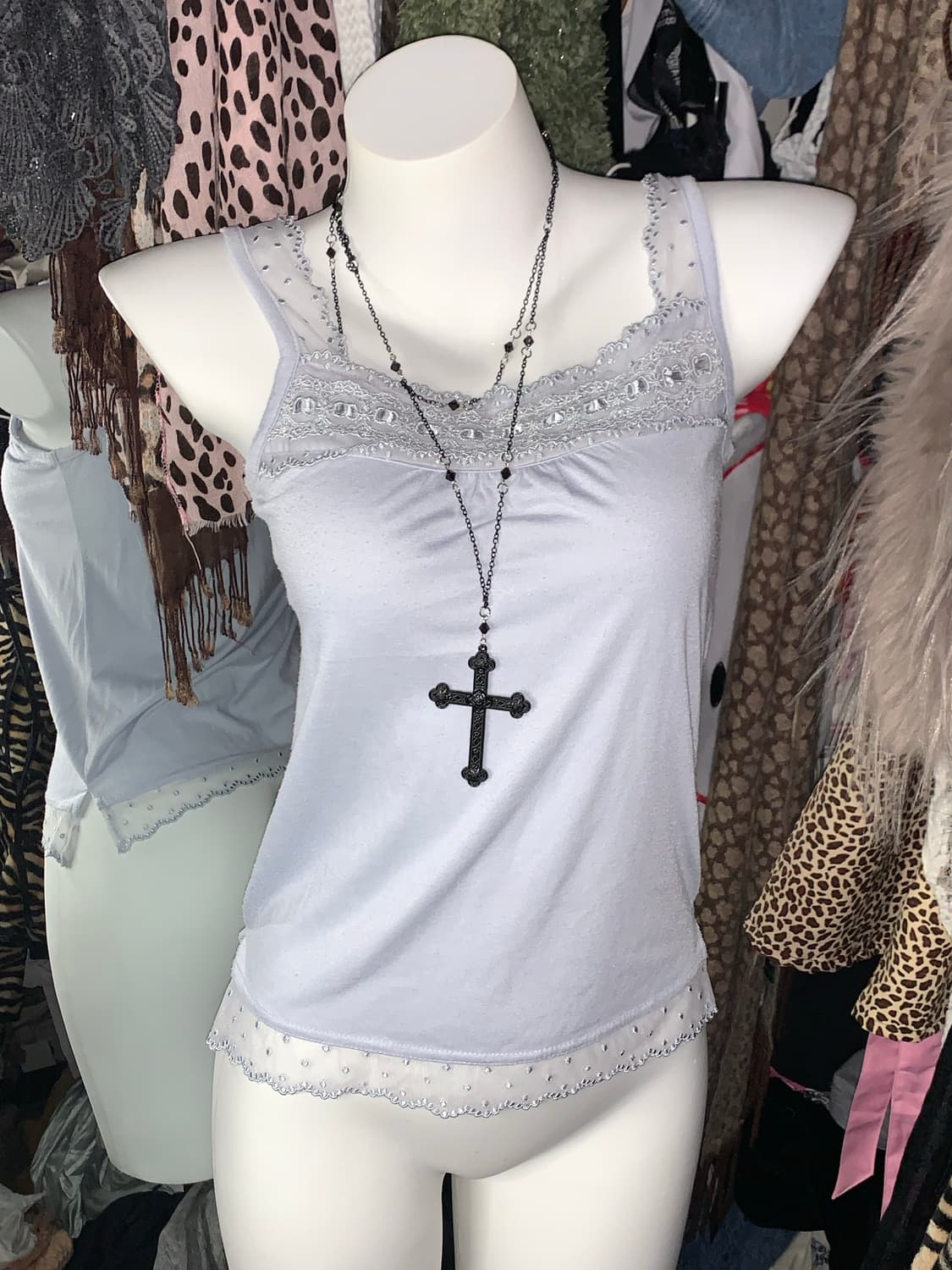 하늘색 모리 리본 레이스 슬리브리스 상품이미지1