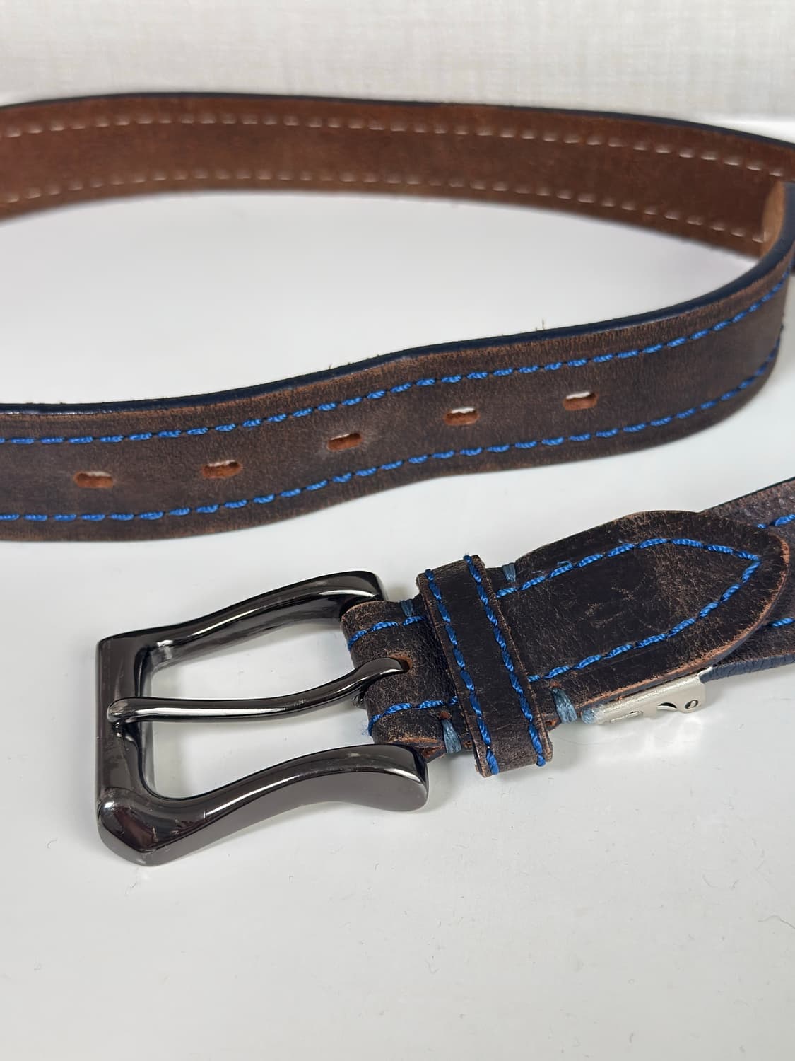 블루 스티치 리얼 레더 벨트 상품이미지3