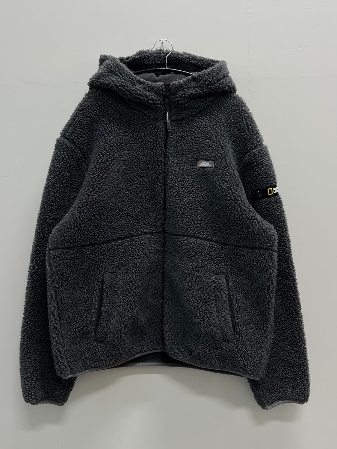 (XL) 내셔널지오그래픽 양털 셰르파 뽀글이 후드집업 자켓 차콜 상품이미지2