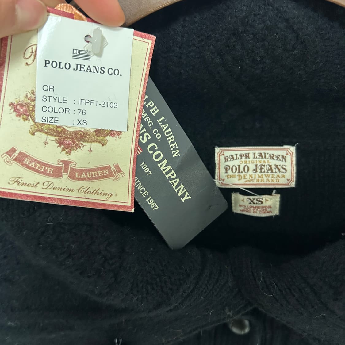 폴로 진스 케이블 니트 크롭 가디건 블랙 상품이미지4