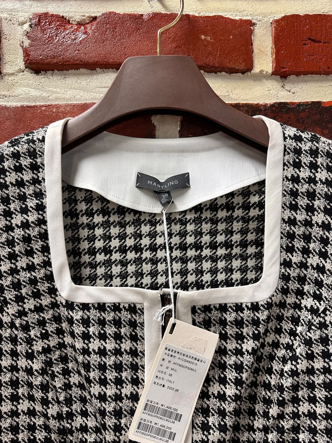 (38)메릴링 MARYLING  22AW 하운드체크 스퀘어넥 원피스 상품이미지3