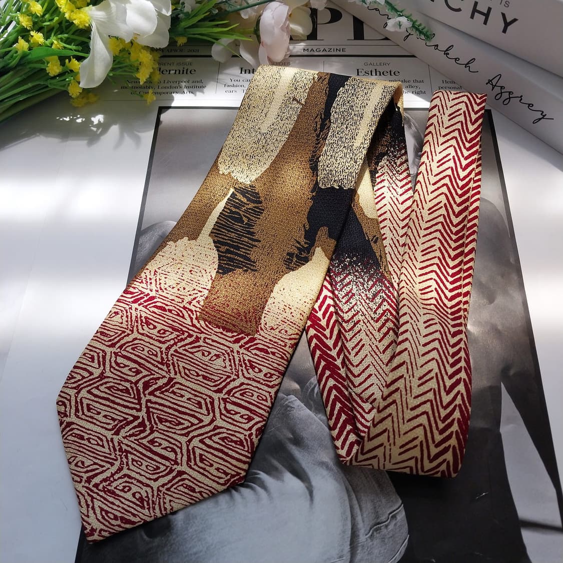 지방시 실크 골드 버건디 넥타이 9.5cm A등급 K551
 상품이미지3