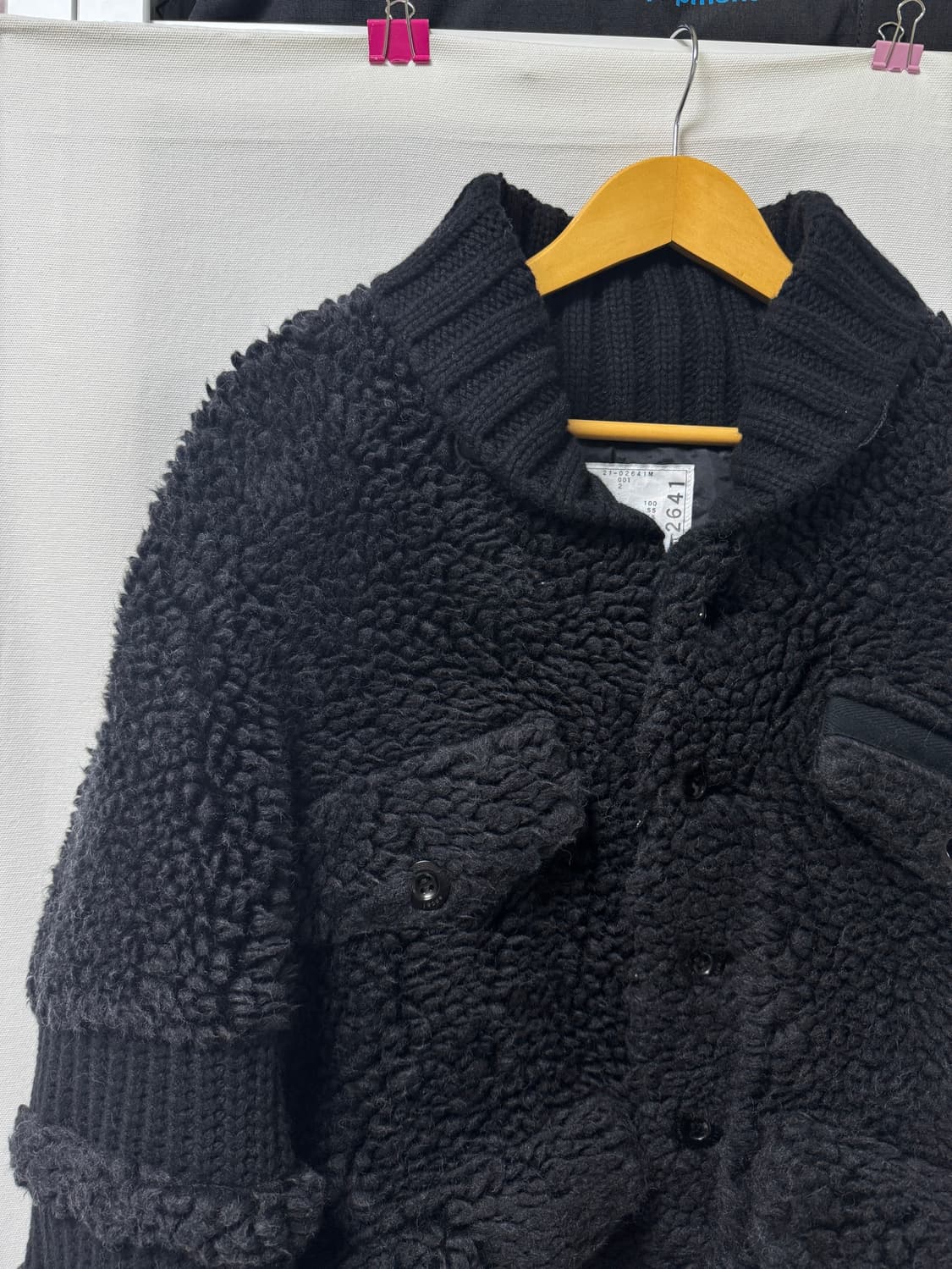 사카이 페이크 쉬어링 리브드 울 바시티 자켓 상품이미지6