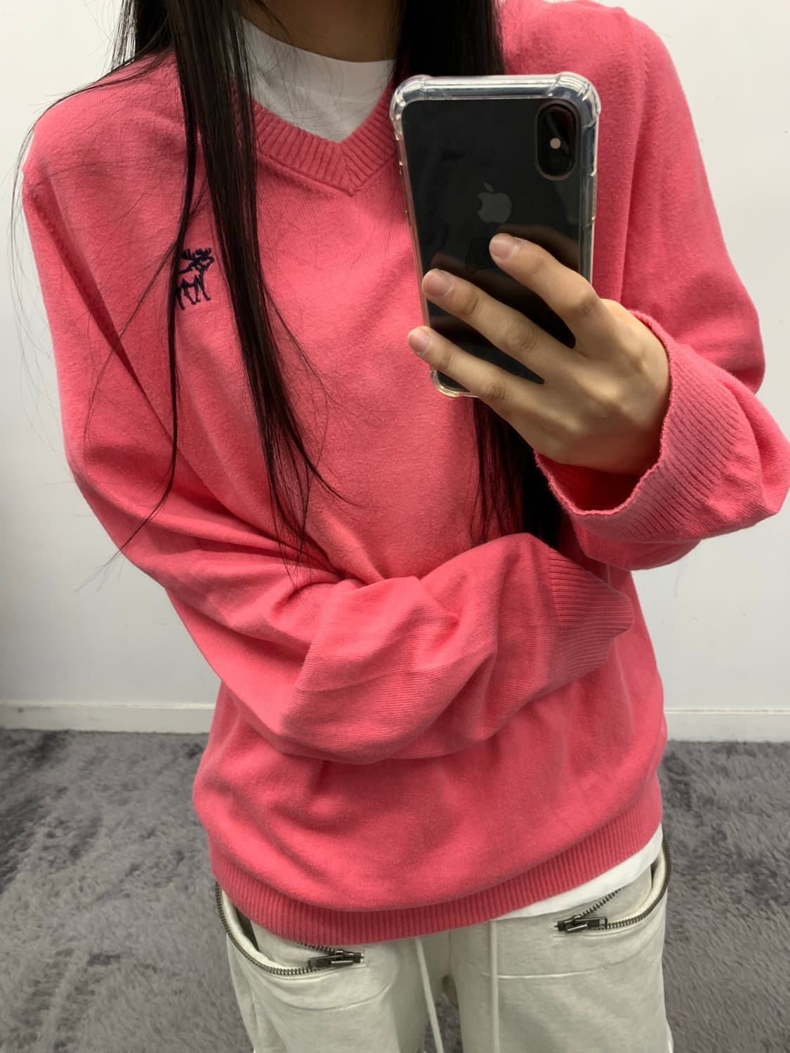 아베크롬비 오버핏 핑크 브이넥 니트 상품이미지1