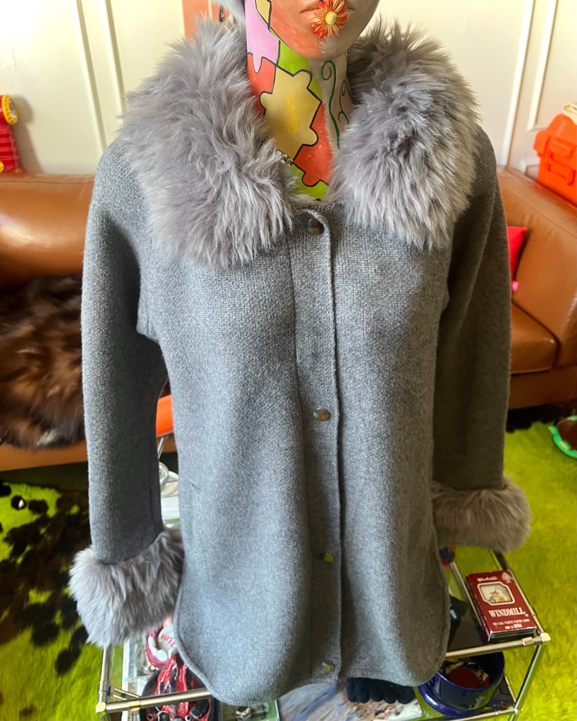 Md'm Silver Fur Trimming Knit Jacket 상품이미지2