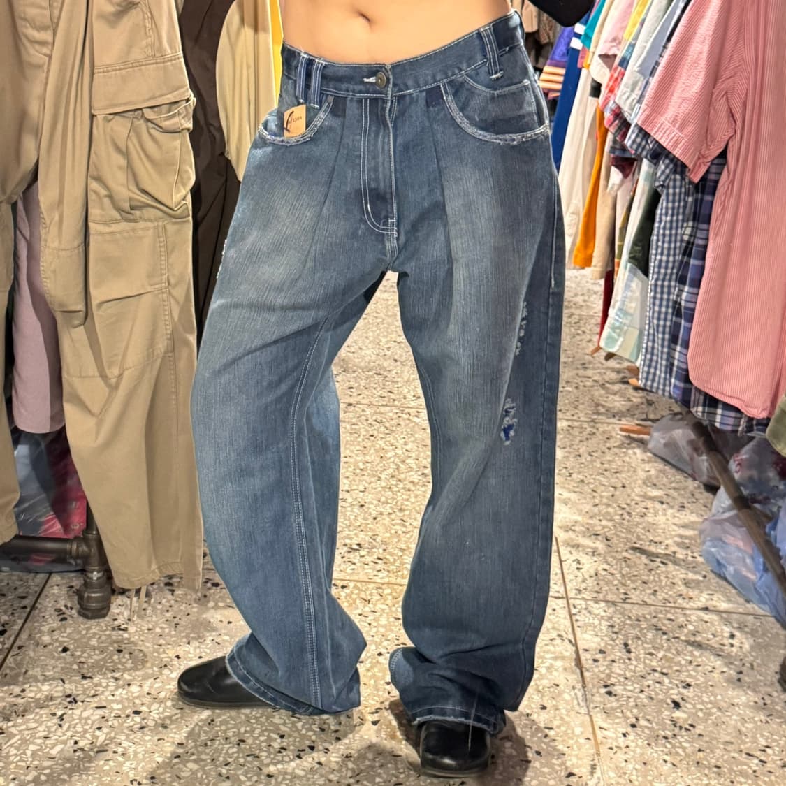 vintage 빈티지 스크레치 디테일 핀턱 와이드 데님 팬츠 상품이미지2