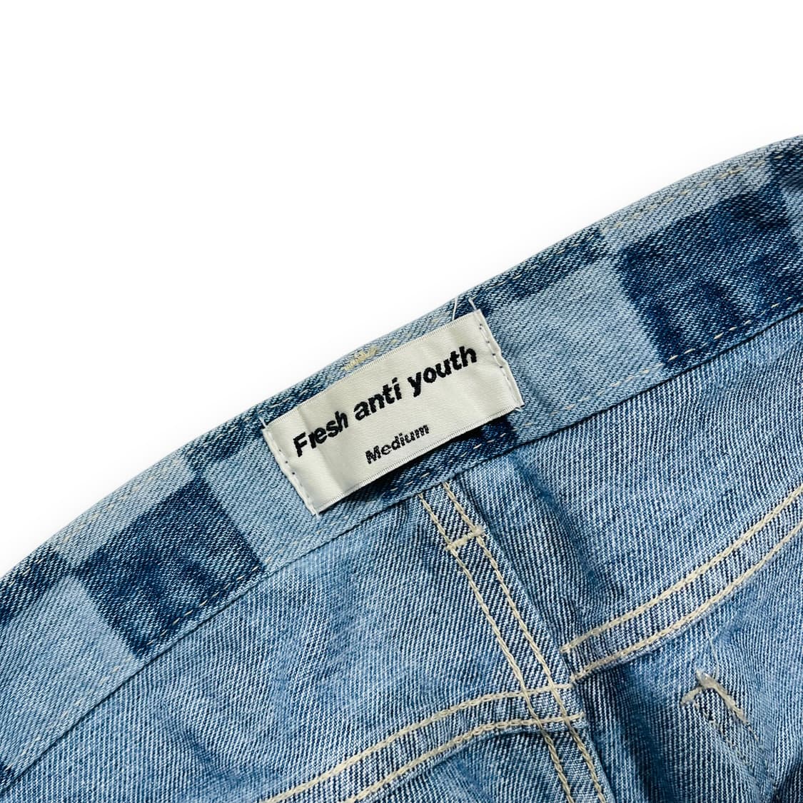 프레쉬 안티 유스 체크 패턴 새상품 데님 팬츠 상품이미지4