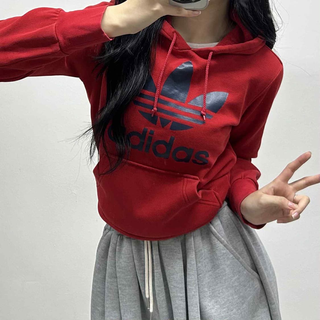 아디다스 y2k 버건디 트레포일 걸즈 스웨트셔츠 후드티(85) 상품이미지1